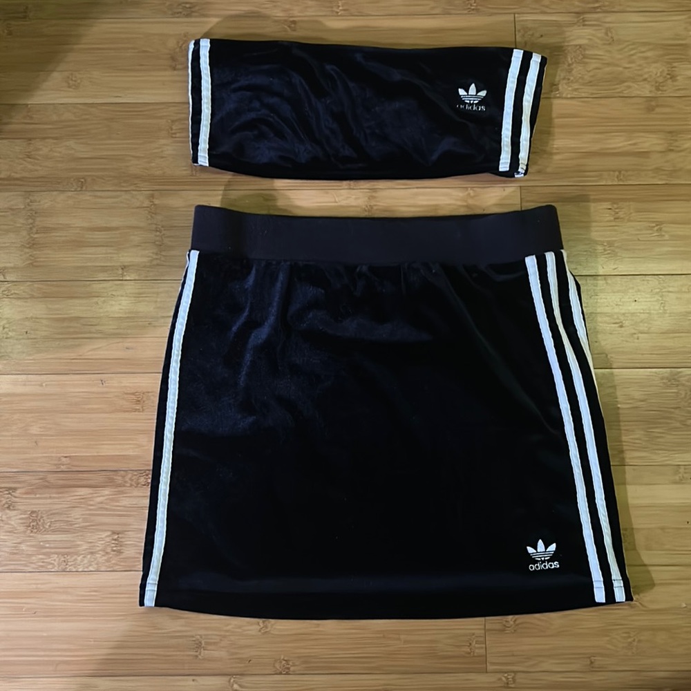 Adidas velour 2 piece bandeau and skirt set